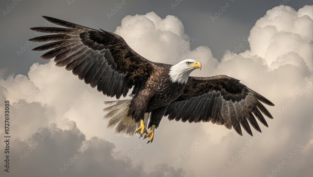 Obraz premium Majestic eagle soaring through dramatic clouds