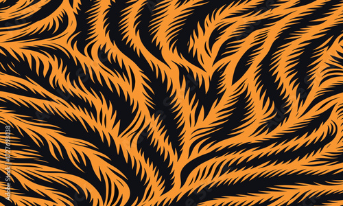 Tiger skin pattern vectand illustration with wild animal stripes and fur texture background, great fand wallpaper murals, fabric prints, tile surfaces, and creative projects.