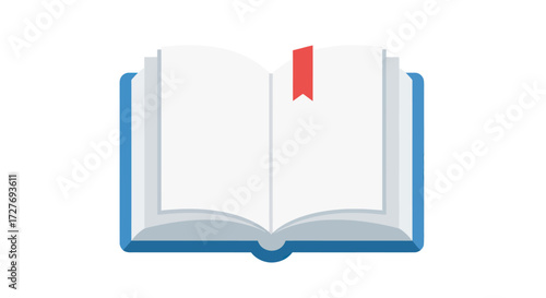 Open Book with Blank Pages and Red Bookmark.