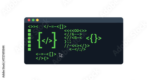 Vector Illustration of Coding Interface with Green Code Displayed.