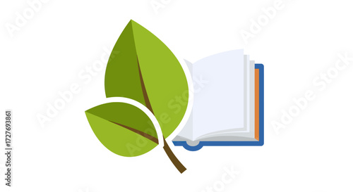 Eco-Friendly Learning: Book and Leaves Symbol.