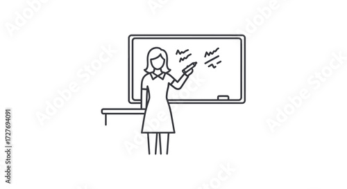 Teacher standing by a whiteboard with writing.