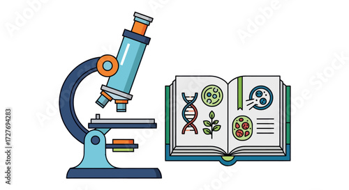 Scientific Microscope and Open Biology Textbook with Illustrations.