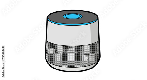 Modern Smart Speaker Device with Blue Light Indicator.
