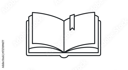 Open Book with Bookmark Line Art Illustration.