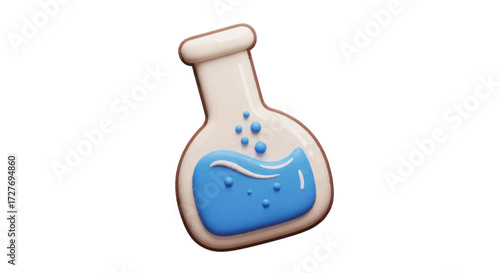 Cartoon-Style Laboratory Flask with Blue Liquid and Bubbles.