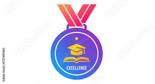 Gradient Education Excellence Medal with Graduation Cap and Book.