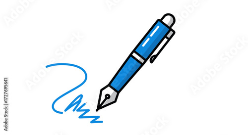 Blue Fountain Pen with Signature Line Illustration.