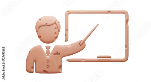 Clay Teacher with Pointer and Whiteboard Illustration.