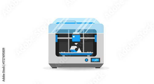 Modern 3D Printer with Transparent Cover Digital Fabrication Device.