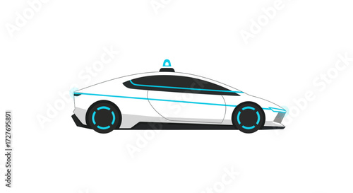 Sleek White Autonomous Electric Sports Car Illustration.
