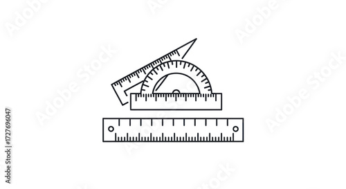 Geometric Tools: Protractor Set Square and Ruler for Measurement.