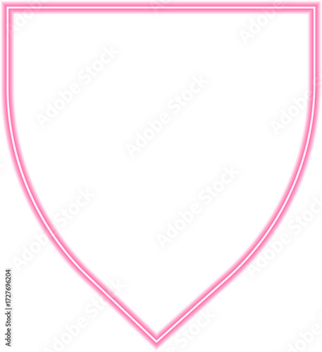 Shield outline in neon red featuring ancestral engravings with historical motifs.