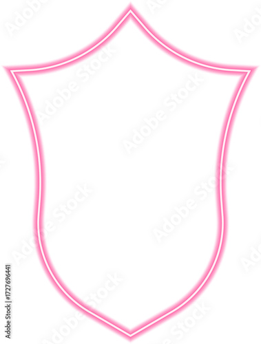 Shield design with neon red outline and Gothic-inspired battle insignia details.