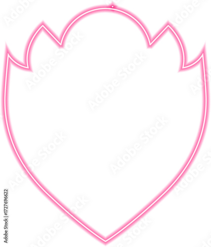 Elegant shield adorned with detailed scrollwork patterns, outlined in neon red for a refined and ornate heraldic symbol.