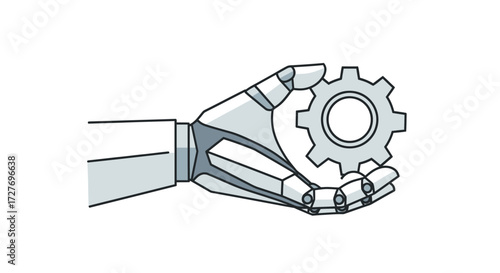 Robotic Hand Holding a Metallic Gear Illustration.