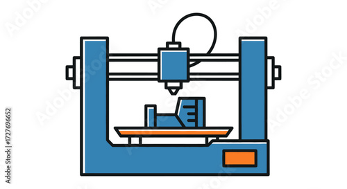 Blue 3D Printer Illustration with Object on Build Plate.