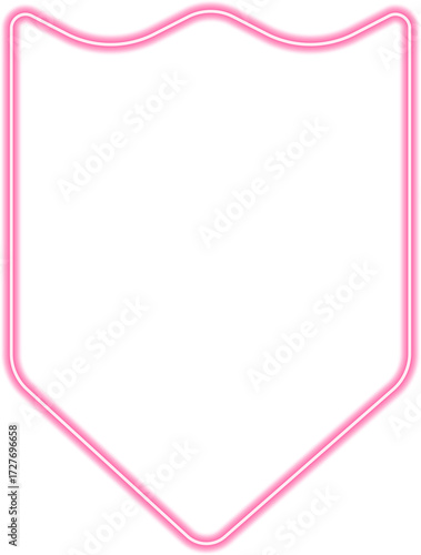 Regal shield outlined in glowing neon red, resembling a finely carved marble crest of nobility.