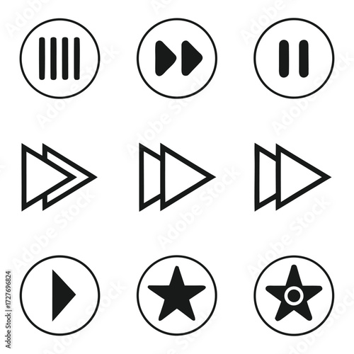Media control icons play pause rewind fast forward