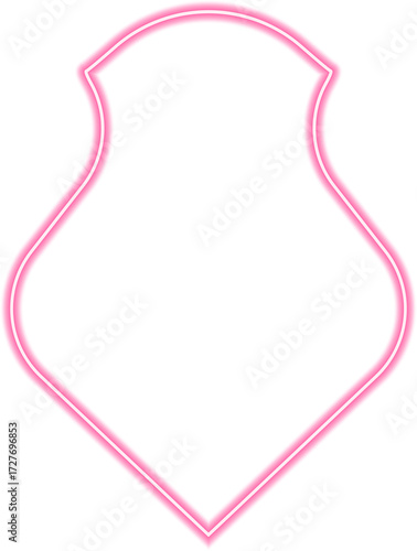 Rounded shield design with a medieval chivalric style, outlined with glowing neon red contours, emphasizing its protective structure.