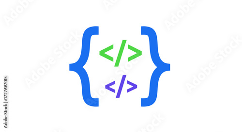 Blue Curly Braces with Code Symbols Programming Concept.