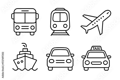 Simple outline icons of various modes of transportation