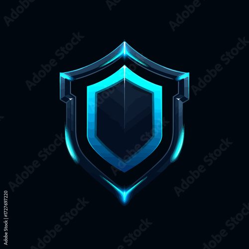Glowing shield icon, styled in blue, with futuristic lines, set on a black background