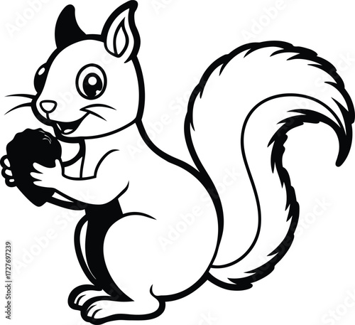 Cartoon silhouette of a cute squirrel holding a nut