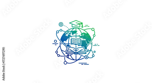 Global Education Concept with Graduation Cap and Open Book.