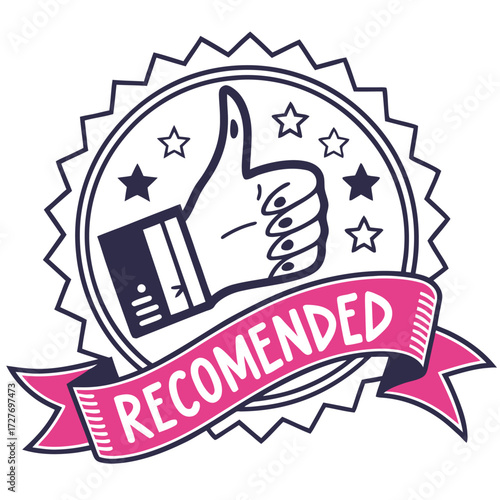 Thumbs up badge with ribbon symbol hand