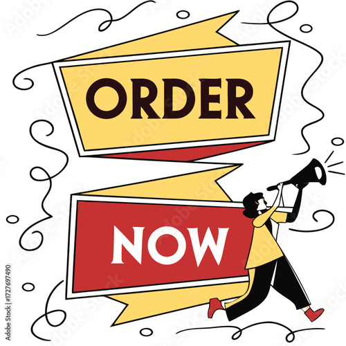 Yellow red banner order now announcement black