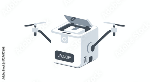 White Delivery Drone with Open Cargo Box and DELION Logo.