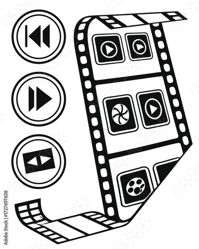 Media controls film reel icons buttons