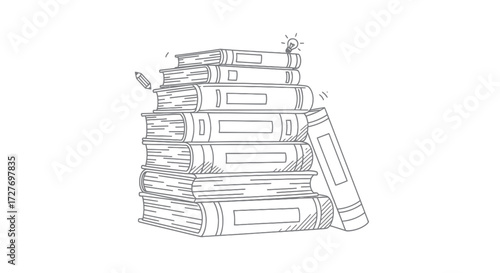 Stack of Books Line Art Illustration.