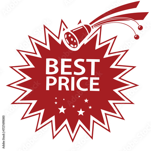 Red starburst badge with white best price text vector