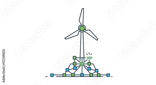 Stylized Wind Turbine with Network Connection Diagram.