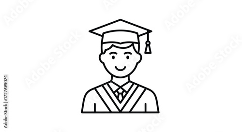 Happy Graduate Student Icon: Line Art Illustration.