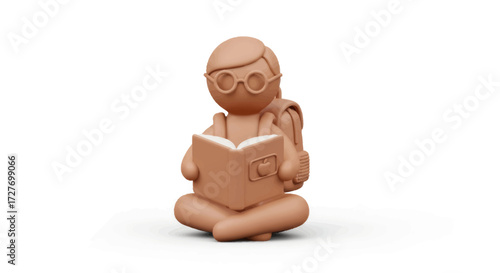 Ceramic Figure of a Person Reading a Book Wearing Glasses.
