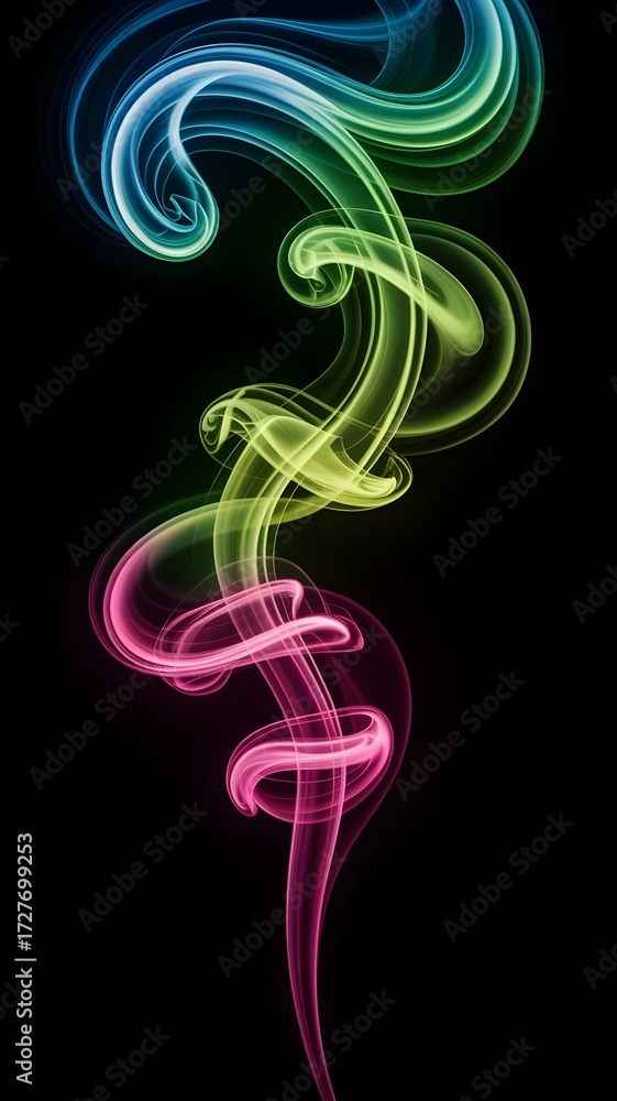 Obraz premium Colorful smoke rising gracefully, against the dark background, creating a visually stunning effect