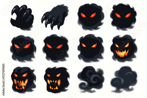 Dark smoky monsters with glowing eyes and claws