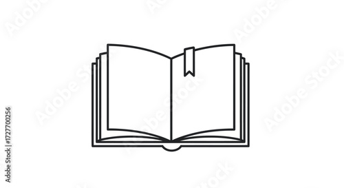 Open Book Outline Icon with Bookmark.