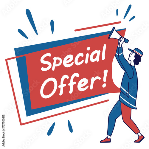 Announcement banner with person holding megaphone vector