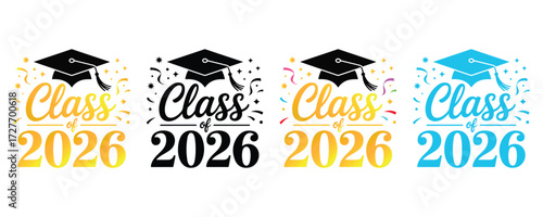Class of 2026 Celebration Bundle - Graduation Cap and Confetti Typography Vector Set