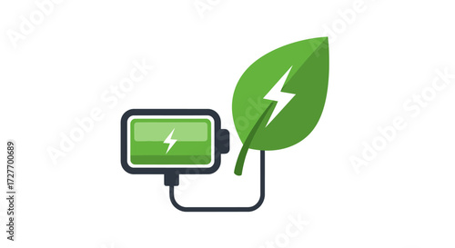 Green Energy Battery Charging with Leaf Symbol.