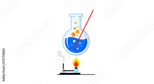 Laboratory Flask with Blue Liquid Heating and Stirring.