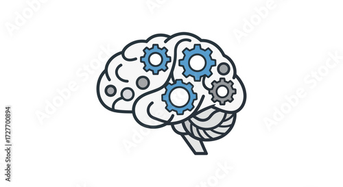 Stylized Brain with Interlocking Gears Illustrating Cognitive Function.