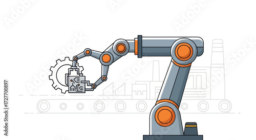 Robotic Arm Assembling Gear Automated Industrial Process Precision Engineering.