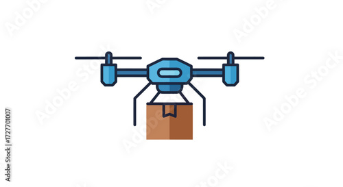 Blue Delivery Drone Carrying a Brown Package.
