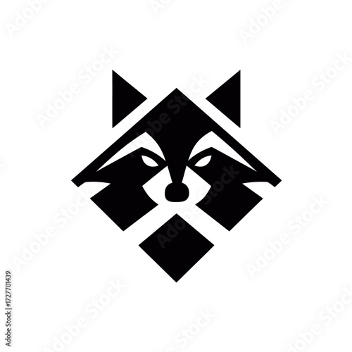 Black and white geometric raccoon head