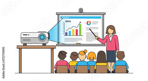 Presentation with a Projector Screen and Audience.